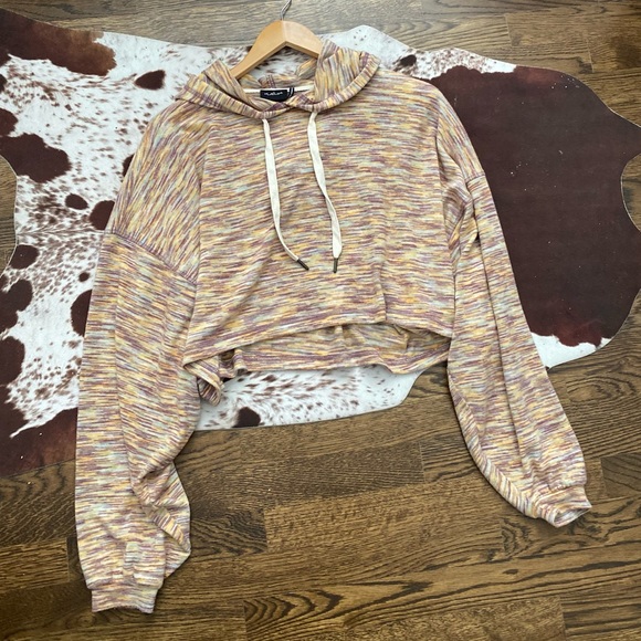 New Striped Hobo Knit Boxy Pullover Hoodie - Picture 7 of 7